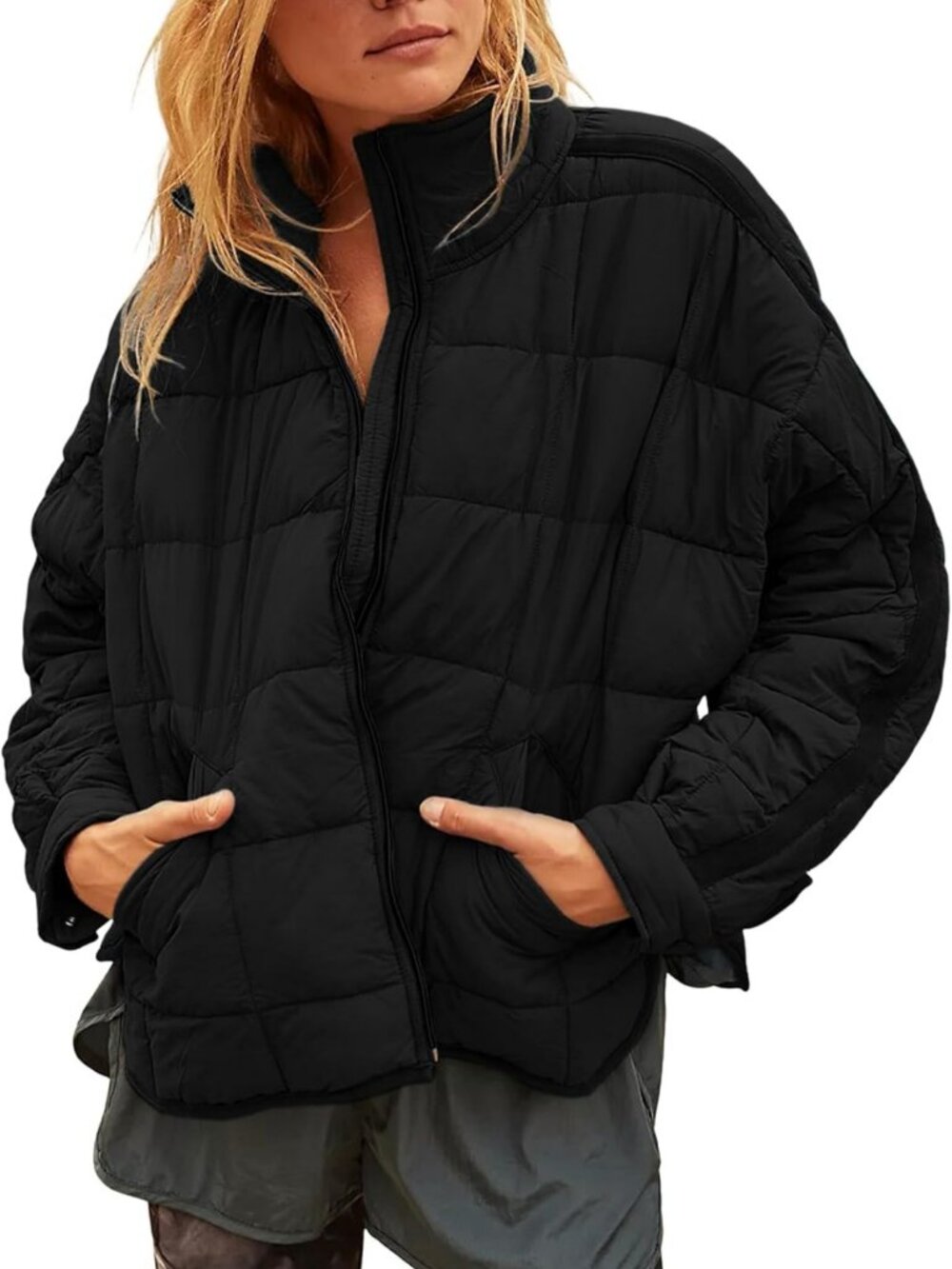 Lightweight Quilted Puffer Jacket for Women, Short Zip Up, Padded Coat with